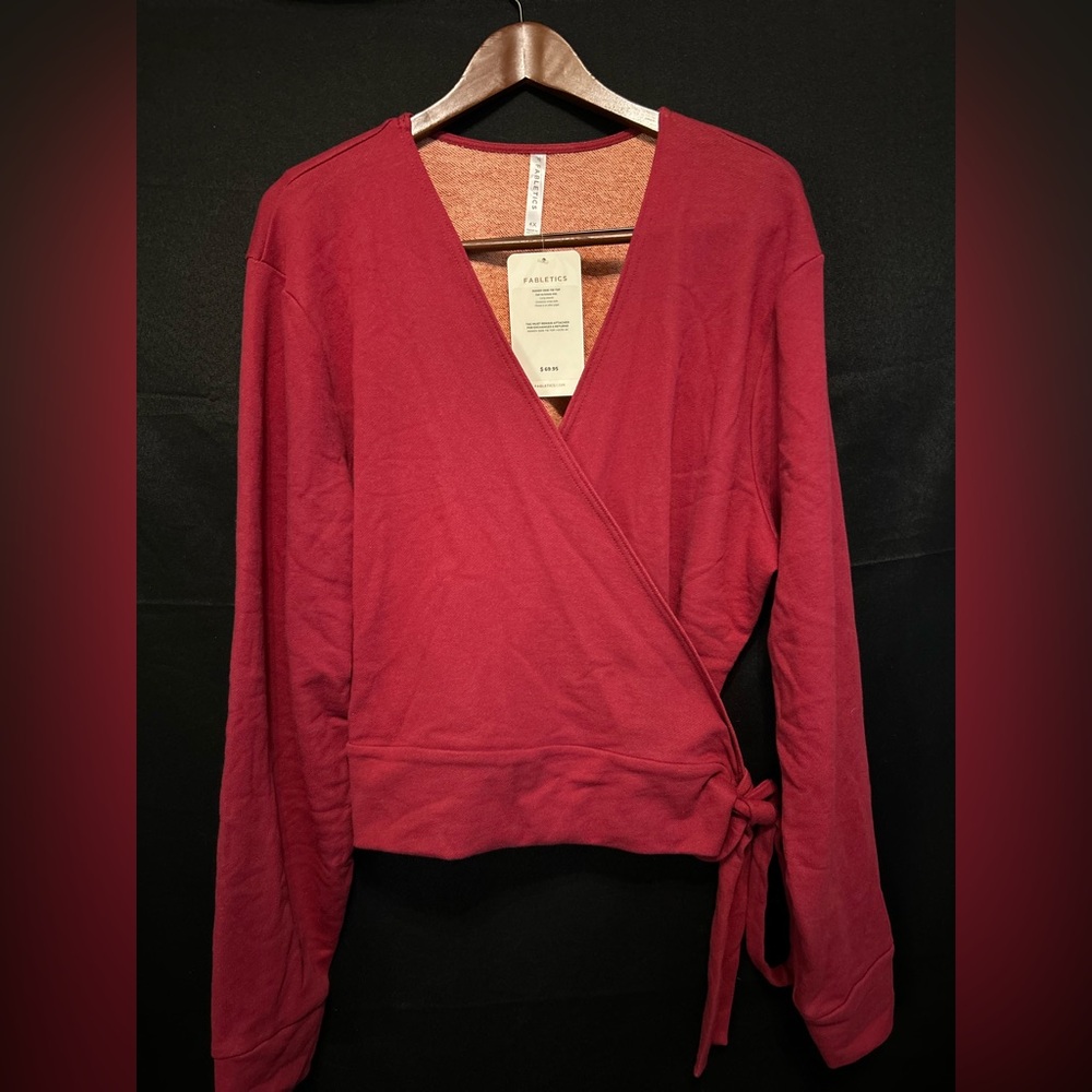 Fabletics Mandy Side-Tie Top Plus Exercise Wrap Top 4X Maroon Sweatshirt NWT